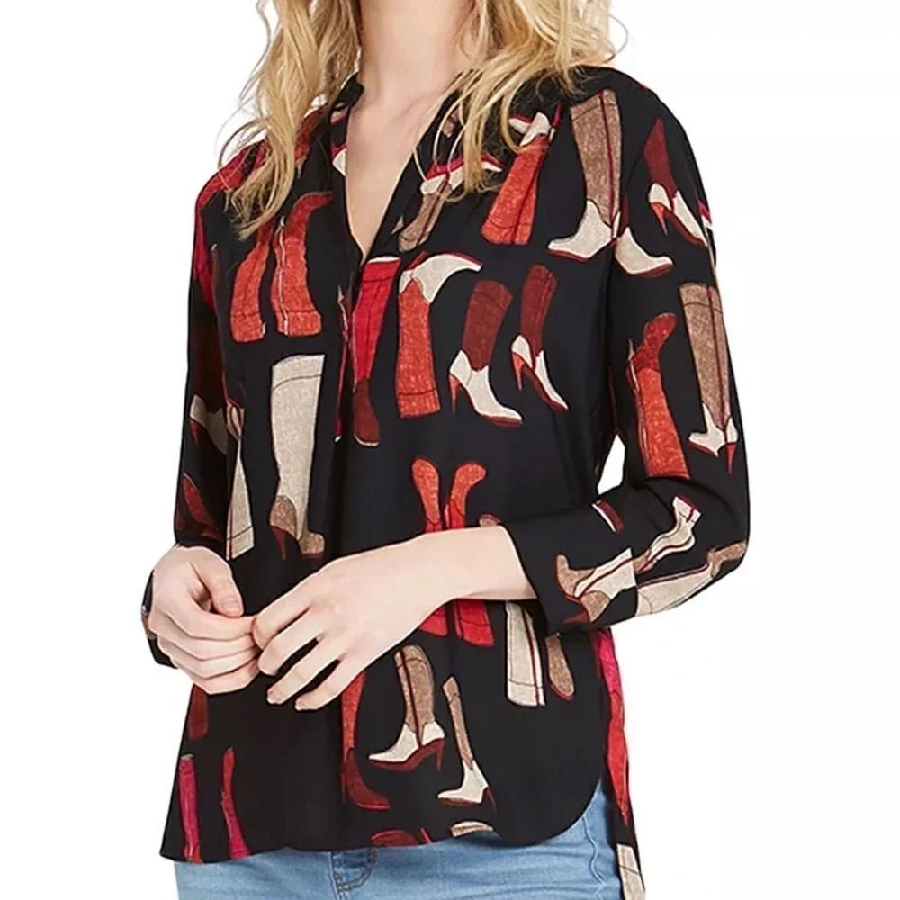 NWOT NIC+ZOE These Boots Printed Blouse Size Small (Runs big) #002